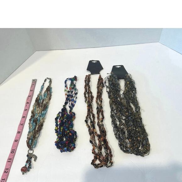 4 Handmade Ribbon Multicolored Bohemian Multilayered Scarf Necklace - Picture 7 of 7